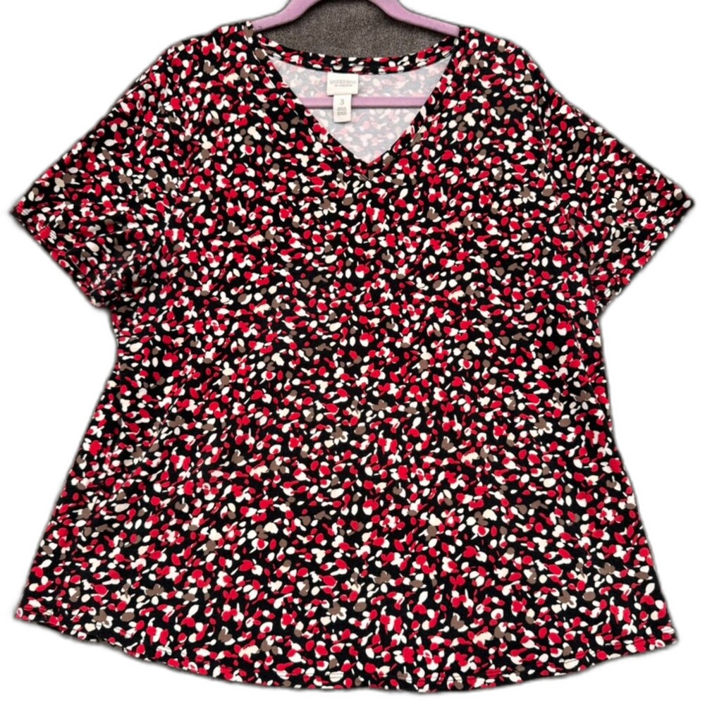 Chico’s Polka Dot Short Sleeve Blouse Sz 3 (US 16/18 XL/2XL) V-Neck Top EUC